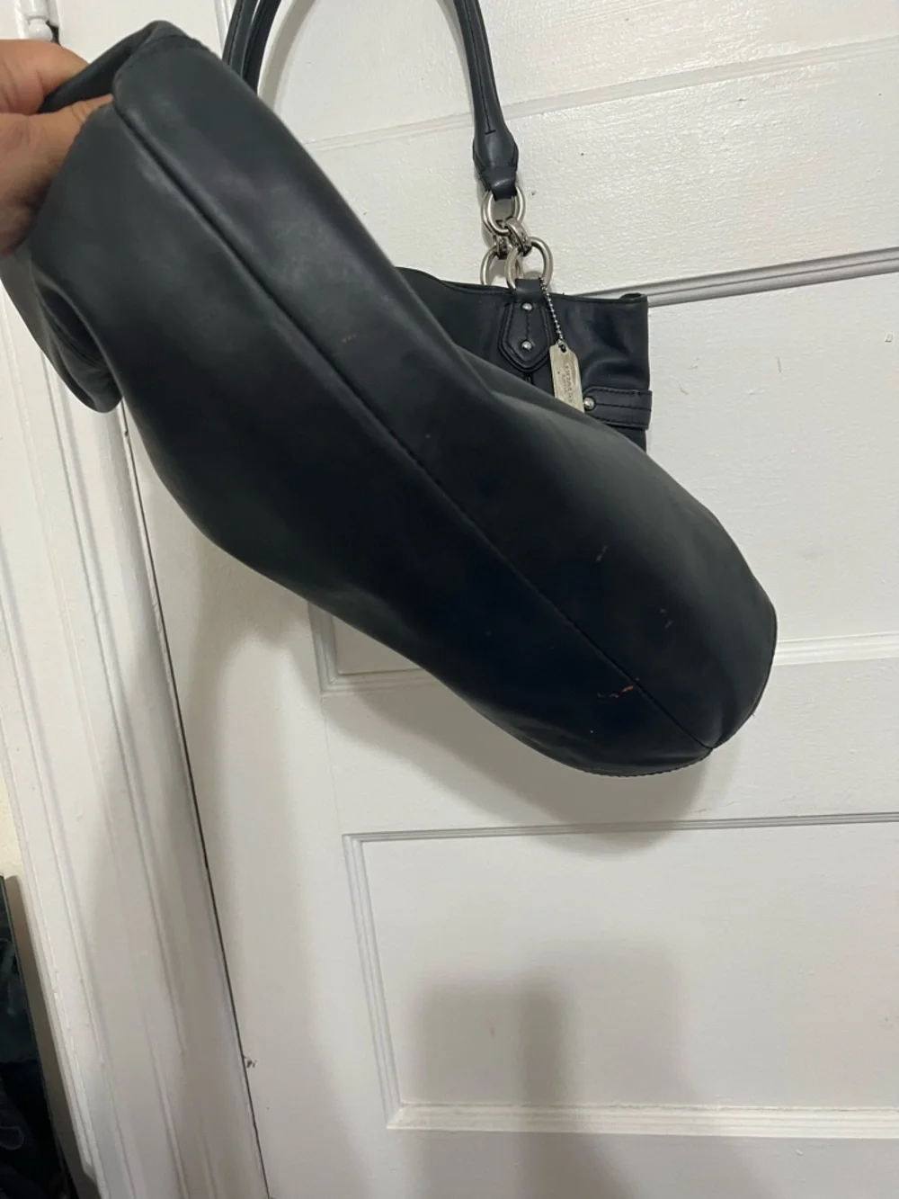 Coach Black Leather Tote with Silver-Tone Hardware